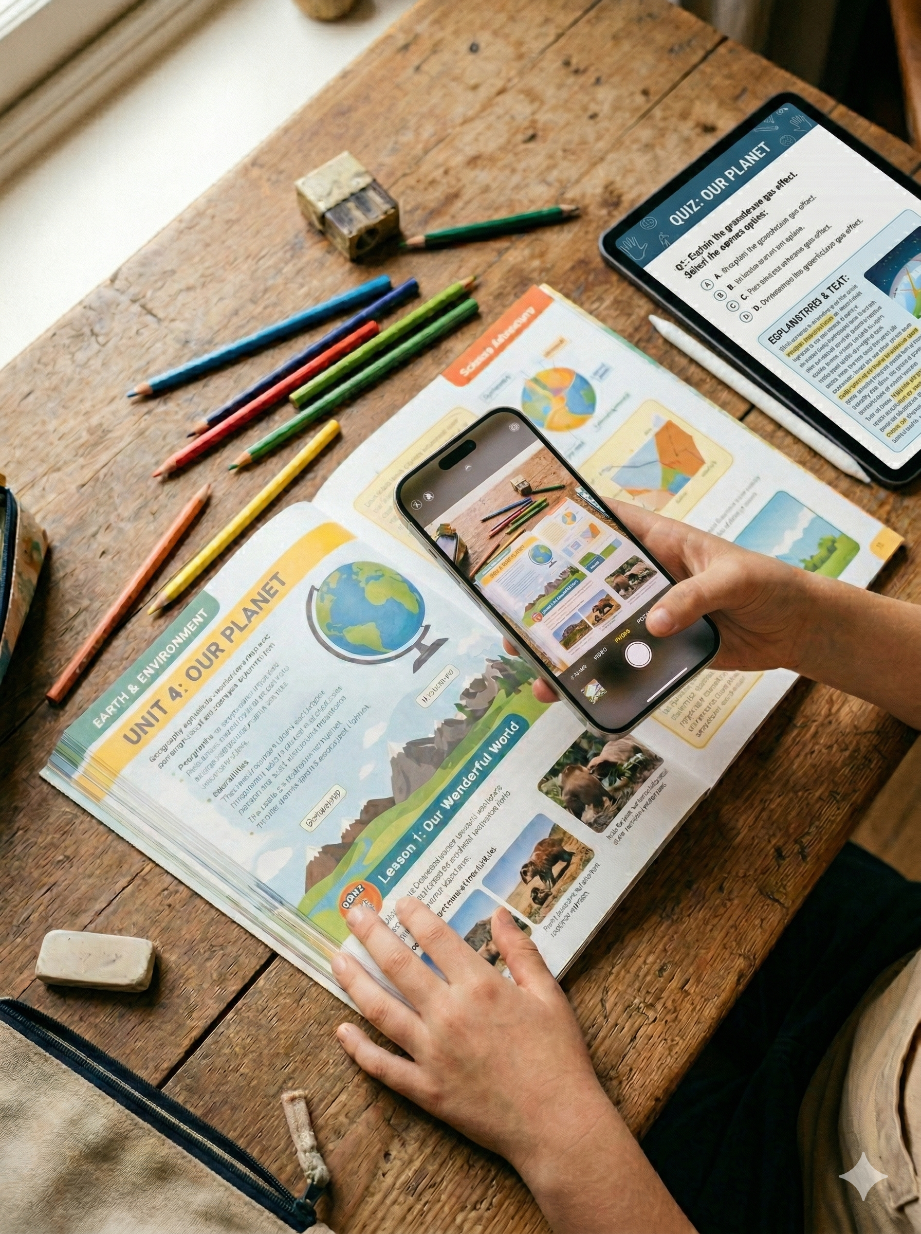 Taking a photo of a textbook with a phone